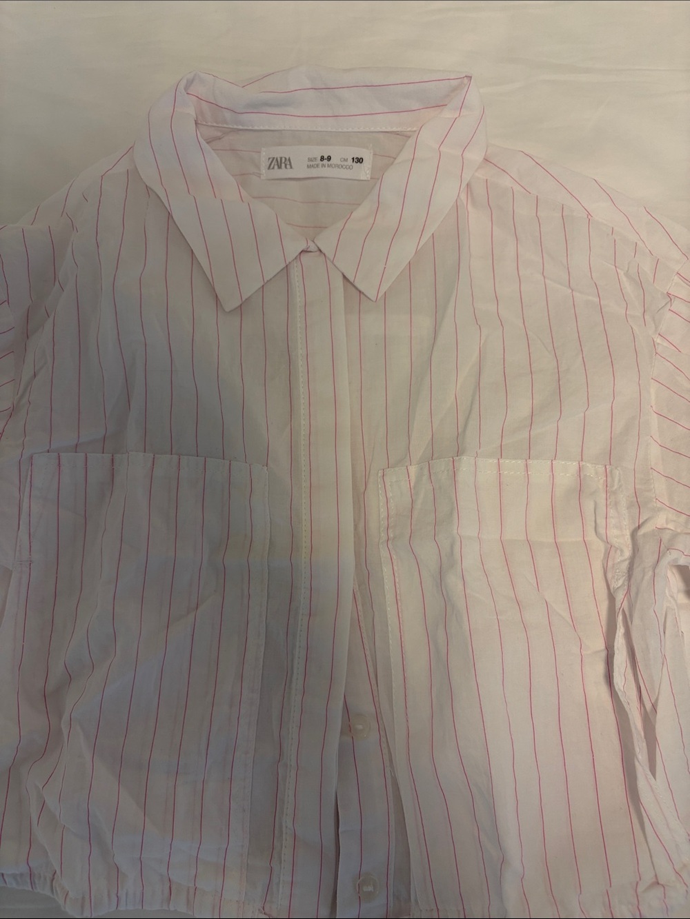 Zara White Button-Down Shirt with Pink Stripes